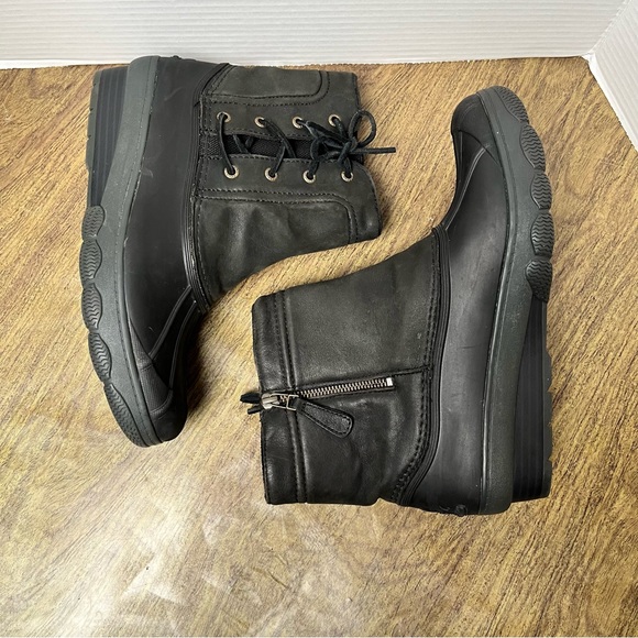 Sperry Black Gray Women’s Pull On Side Zip Side Lace Duck Boots Size 10 - Picture 6 of 13